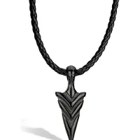 SERASAR Lederen Halsband Man [Arrow] - Zwart 60cm - Cadeau voor Hem
