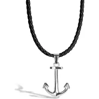 SERASAR Heren Lederen Ketting [Anchor] - Zilver 50cm - Hals Sieraden Hanger