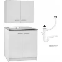 Stamar Keukenkast Set 80 cm - mat wit - onderkast met spoelbak en wandkast
