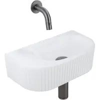 Qeramiq Fuente fonteinset – halfrond – 40x21.5x12 cm – keramiek wit mat – kraan gunmetal – geribbeld SW1522210/SW769487/SW767295/SW1108831