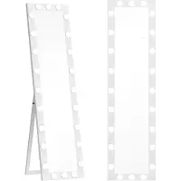 MODFU - Staande Passpiegel met Verlichting - 150 x 40 cm - 3 Lichtkleuren & Dimmbaar - Modern Design voor Slaapkamer - Gehard Glas - Wit