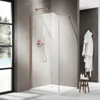 FortiFura Galeria Inloopdouche - 140x200cm - afgeronde glaswand - helder glas - wandarm - geborsteld koper (unice) SW1418383/SW876702