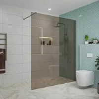 FortiFura Galeria inloopdouche - 160x200cm - rookglas - wandarm - PVD - geborsteld gunmetal (antraciet) SW797942/SW797907