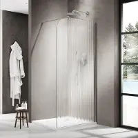 FortiFura Galeria Inloopdouche - 110x200cm - afgeronde glaswand - rechts - ribbel glas - wandarm - chroom SW1421077/SW797904