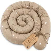 Totsy Baby Zijslaper kussen Lichaamskussen 300 cm Katoen - Lang kussen bed rol slaapkussen nek rol Decoratie voor kinderkamer Oeko-Tex Beige met witte sterren