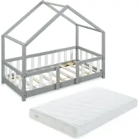 En.casa Kinderbed Treviolo met uitvalbeveiliging en matras 70x140 lichtgrijs en wit []