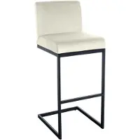 CLP Hopewell Barkruk - met rugleuning - met voetensteun - met zwart metalen frame - Fluweel - Velvet - creme/zwart