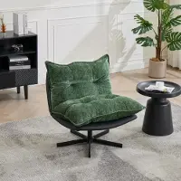 MODFU - Draaibare Relaxfauteuil - Verstelbare Rugleuning - Industrieel - Voor Leeshoek - Chenille En Metaal - Donkergroen Zwart