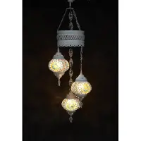 Halay Oosterse lamp 3 glazen multicolour blauw geel bollen mozaiek kroonluchter