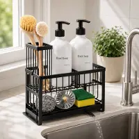 BOTC Gootsteen organizer - 2 laags Vaatdoekhouder Organizer - Aanrecht en Keuken Organiser - Theedoekhouder - Zwart