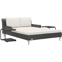 vidaXL Ligbed met kussens 2-persoons poly rattan zwart