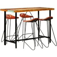 vidaXL 5-delige Barset massief gerecycled hout en echt leer