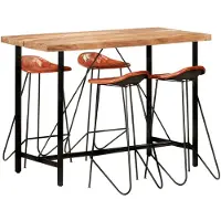 vidaXL 5-delige Barset massief hout en echt leer