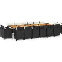 vidaXL 17-delige Tuinset met kussens poly rattan zwart