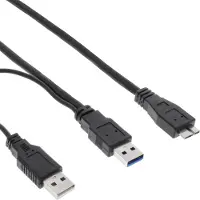 InLine USB 3.2 Gen.1 Y-kabel, 2x A naar Micro B, zwart, 1,5m