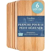 Creative Home 6 x Houten Snijplank Geolied | 22,5x12,5x1,2 cm | Natuurlijk Beukenhout | Omkeerbaar | Ideaal voor Elk Huis en Keuken