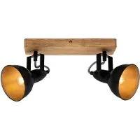 Briloner Wood & Style - Plafondlamp - opbouwspot draaibaar - E14 - hout en metaal - zwart en goud