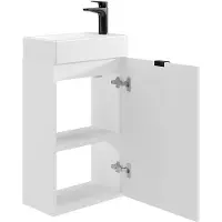 Vente-unique Geribbeld wastafelmeubel met omkeerbaar deurtje, wit - H60 x L40 x D22 - VAHIRA