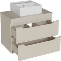 Vente-unique Zwevend badkamermeubel met vierkante opzetwastafel - Beige - 80 cm - ARUBA