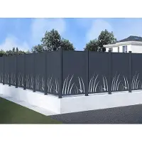 Vente-unique Aluminium schutting met uitgesneden plantenmotief - Uitbreidingskit - H164 x B110 cm - Antraciet - BRAMENO