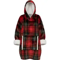 Atmosphera Snuggle hoodie - plaid - fleece -rood groen geblokt- met voering - met capuchon