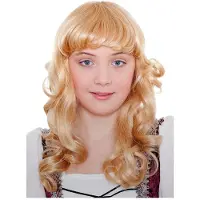 Maskworld Langhaar Kinderpruik Goudblond Gekruld Met Pony - voor carnaval