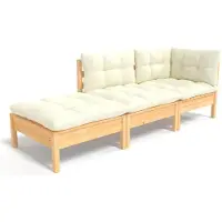 vidaXL 3-delige Loungeset met crèmekleurige kussens massief grenenhout