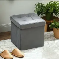 STILVORA Poef 38 X 38 X 38 Cm - Inklapbare Opbergpoef Met Zachte Zitting - Voor Woonkamer En Slaapkamer - Polyester Grijs