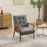 MODFU bureaustoel met rugleuning, relaxfauteuil van rubberhout, loungefauteuil met armleuningen, 64x80x83 cm, grijs