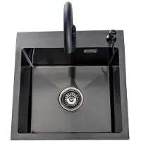 Lendo Online Spoelbak 44x44 cm Zwart met Kraan & Dispenser