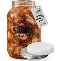 Famanu - 1 Gallon Pot Met Brede Mond 2x Schroefdeksel (Metaal en Kunststof) Deksels | Glazen pot Voor Beitsen, Koekjes en Geldopslag, Kombucha Maken en Meer