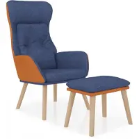vidaXL Relaxstoel met voetenbankje kunstleer en stof blauw