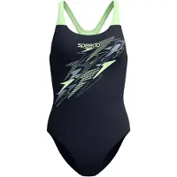 Speedo Medley Logo Medalist 1 Piece Dames Sportbadpak - Kleurvast Badpak Dames - Chloorbestendig Zwempak Dames - Sportbadpak Dames met Medalist-rug - Zwart/Groen - 44