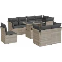 vidaXL 9-delige Loungeset met kussens poly rattan lichtgrijs