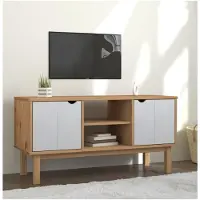 vidaXL Tv-meubel OTTA 113,5x43x57 cm massief grenenhout bruin en wit