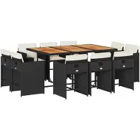 vidaXL 11-delige Tuinset met kussens poly rattan zwart