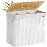 Songmics Opvouwbare bamboe wasmand, Wit / 170 L