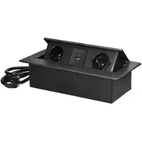 ORNO Bureau stekkerdoos met USB A&C - Pop up stekkerblok met 2 stopcontacten- Inbouw Verdeelstekker met RVS afwerking - Verdeeldoos met 1.5 meter kabel - voor max. 3680 Watt - Penaarde - Antraciet
