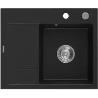 Mexen Ben granieten spoelbak met 1 bak en afdruiprek, rechts 600 x 500 , zwart, chromen sifon - 6523605000-77