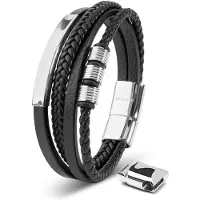 SERASAR Lederen Armband Heren [Brave] - Zilver 23cm - Onvergetelijk Cadeau voor Hem