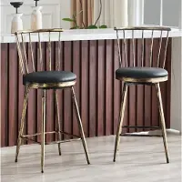 STILVORA Barkruk 39 x 39 x 96 cm - Windsor Stijl Met Rugleuning En Gewatteerde Zitting - Voor Keukeneiland En Bar - Metaal En Kunstleer - Zwart Bruin