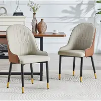 STILVORA Eetkamerstoel Set van 2 91 cm Met Armleuningen En Zachte Bekleding Voor Eetkamer Keuken En Café Metaal Kunstleer Warmgrijs Bruin