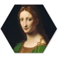 MuchoWow Hexagon wanddecoratie - Kunststof Wanddecoratie - Hexagon Schilderij - Maria Magdalena - Leonardo da Vinci - 120x103 cm