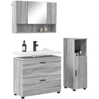 vidaXL Badkameraccessoireset, 3 stuks, Sonoma-grijs, multiplex en metaal