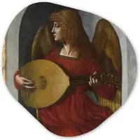 MuchoWow Organische wanddecoratie 40x40 cm - Organisch schilderij An angel in red with a lute - Leonardo da Vinci - Muurdecoratie woonkamer - Kamer decoratie - Schilderijen - Muurcirkel aesthetic