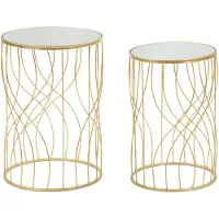 Mauro Ferretti Set bijzettafels, glas en metaal, 38x55 cm en 33x50 cm, goudkleurig, Ligne