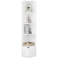 Happyment Boekenkast met 5 Lagen - Voor Woonkamer, Kantoor of Studeerkamer - Staande Hoekkast met Opbergruimte en Deurtje - Wit MDF