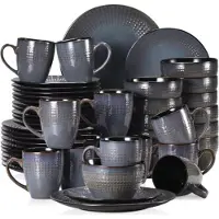 Happyment Sublimo Vittoria Serviesset - 48 delig - 12 persoons - Donkergrijs - Dinerborden - Bordenset - Diepe borden - Ontbijtborden - Servies - Keukenservies - Luxe design - Tafelstijl