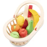 New Classic Toys Houten Fruitmandje Speelset - Snijbaar Fruit in Mand met Snijplank - Educatief Speelgoedeten Snijset - Rollenspel Speelgoed - Vanaf 2 Jaar