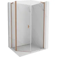Mexen Mist L asyetrische vijfhoekige douchecabine scharnierend 80x90 , transparant, geborsteld koper - 8A8L-080-090-65-00